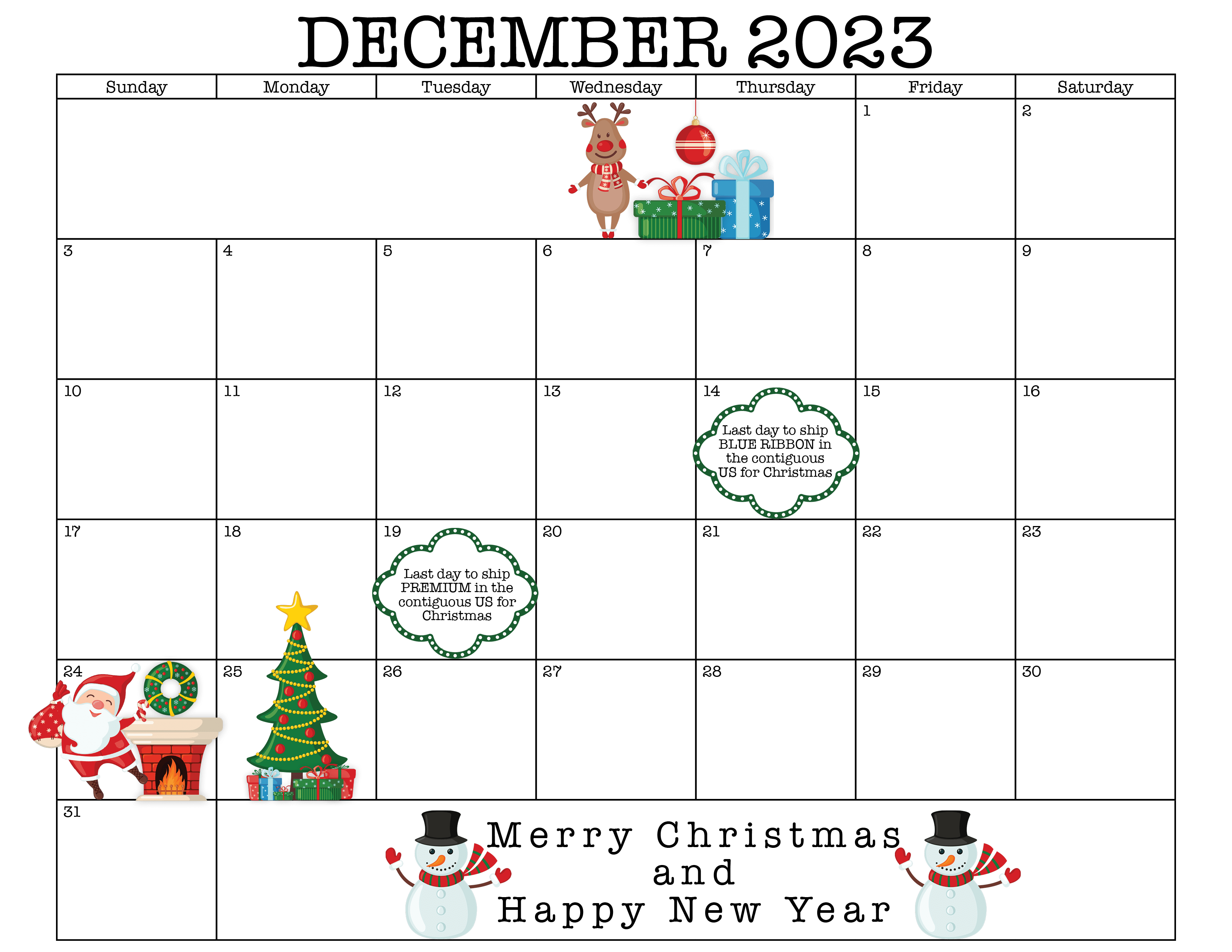 Holiday Shipping Calendar